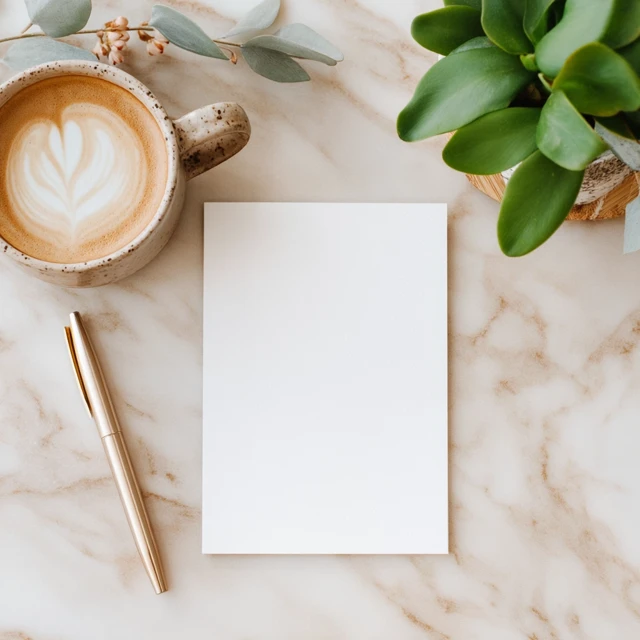 Minimalist Mockup White Card Coffee Houseplant