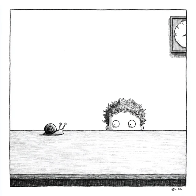 Curious Boy and Snail Illustration