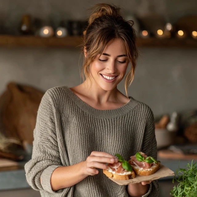 Girl with Bruschetta Advertising Photo