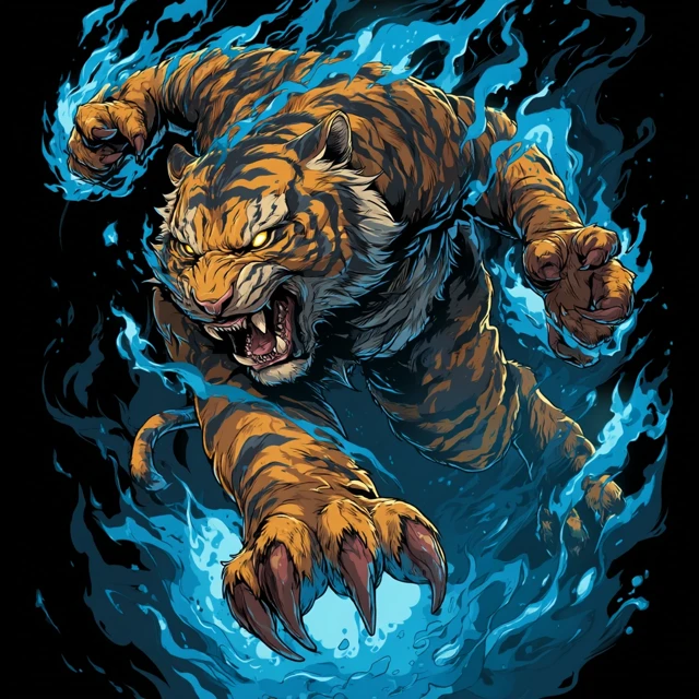 Fierce Tiger in Flames - T-Shirt Design