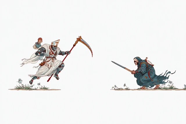 Medieval Knight vs Pope Illustration Beige Background