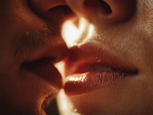 Kissing Lips Macro Photo Intimate Moment Love
