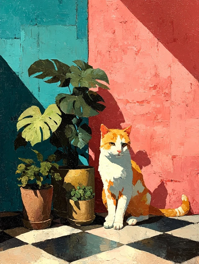 Retro Cat Painting Vintage Aesthetic