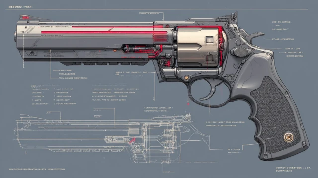 Futuristic Revolver Blueprint Industrial Design