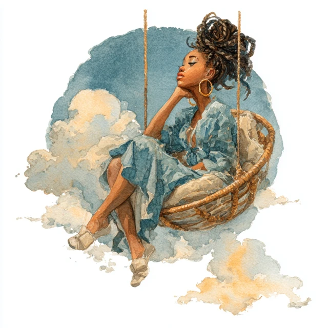 Woman on Bubble Chair Watercolor Illustration