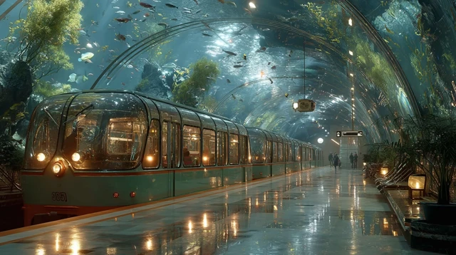 Underwater Subway Station Surreal Art