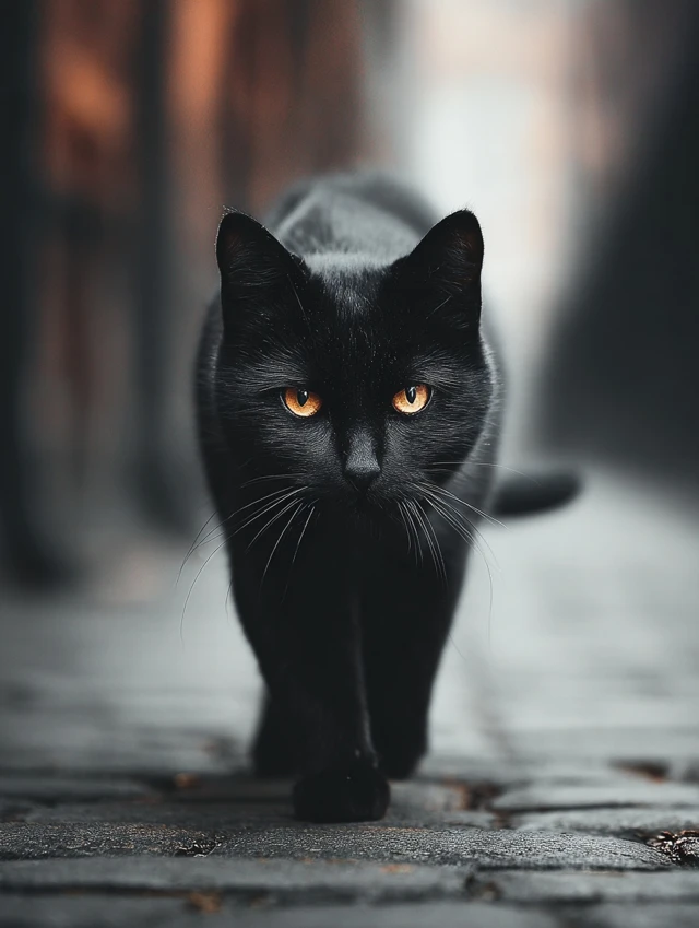 Cute Black Cat on Red Background Illustration