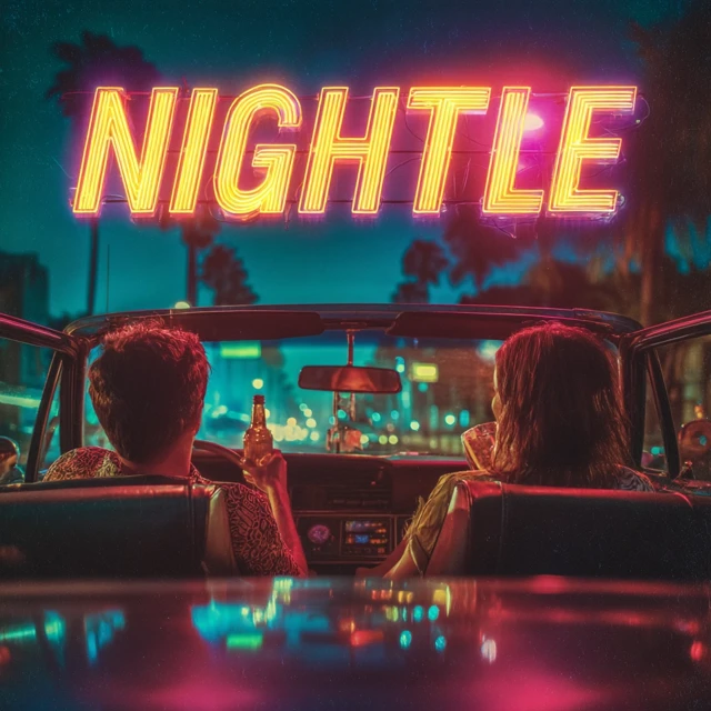 Retro Nightlife Scene Neon Lights Miami Vice Style