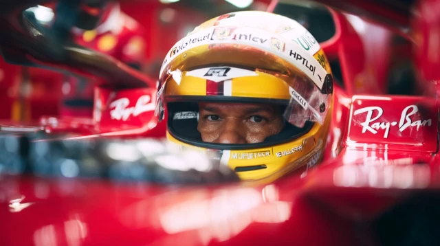 F1 Driver in Ferrari Cockpit: Focus and Intensity