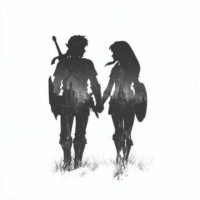 Zelda and Link Silhouette Art