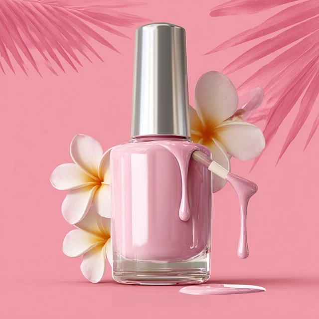Baby Pink Nail Polish with Flowers