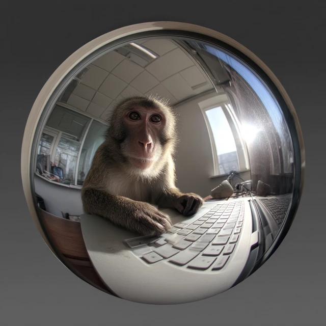 Monkey Typing on Laptop Webcam View