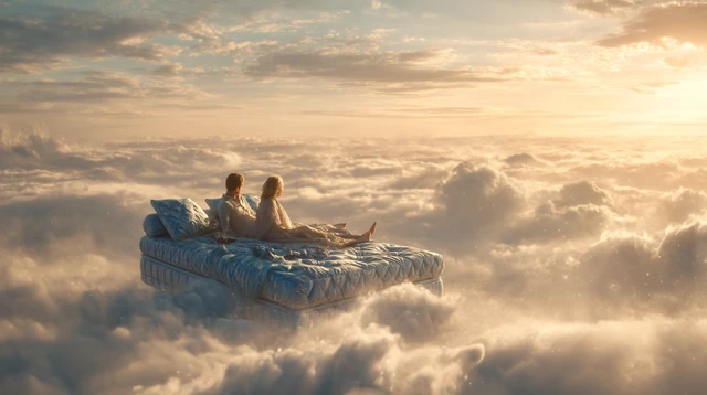 Couple in the Clouds Dreamy Romantic Scene