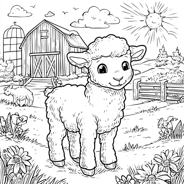 Cute Lamb Coloring Page for Preschoolers Farm Animals