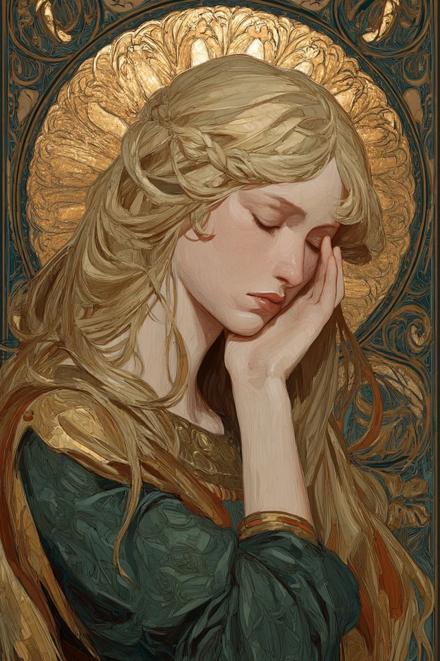 Art Nouveau Saint with Halo and Facepalm
