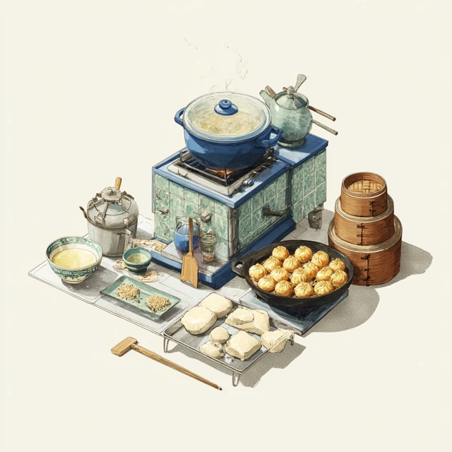 Old Shanghai Kitchen Isometric Illustration Food Art