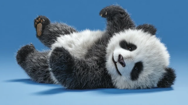 Playful Panda Rolling on Back Photorealistic 3D