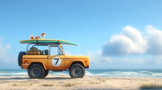 Cartoon Car Adventure Dog on the Road