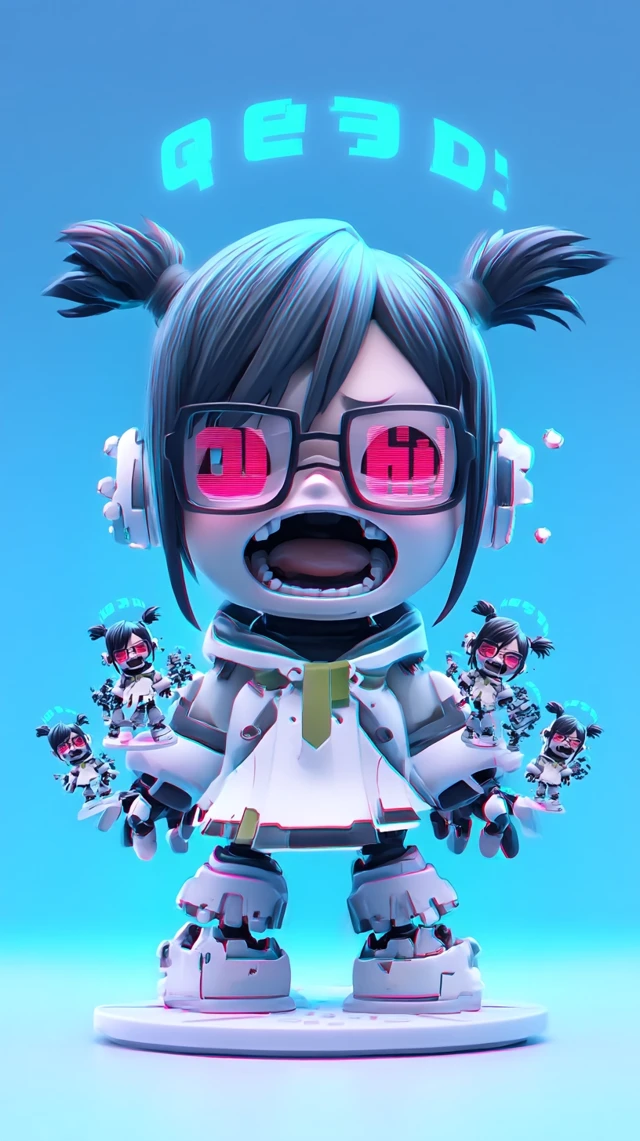Chibi Robot Girl Glitch Art 3D