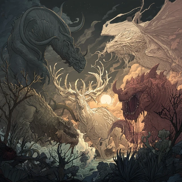 Epic Fantasy Beasts Dragons and Monsters in Winter Landscapes