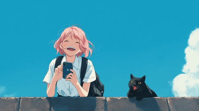 Anime Girl Cat Smartphone Summer Sky