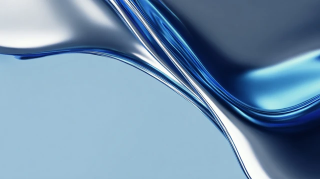Abstract Metallic Flowing Liquid Blue Silver Banner