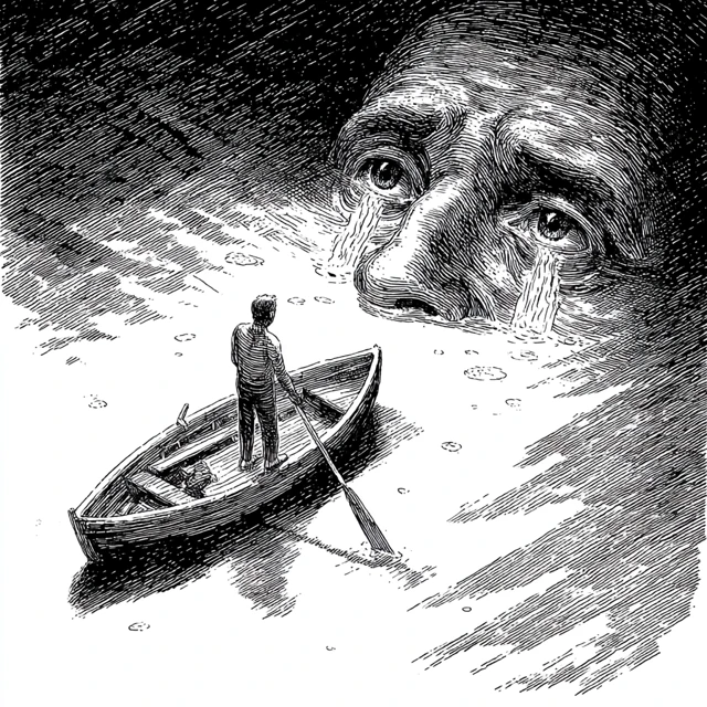 Surreal Ink Illustration Boat and Face