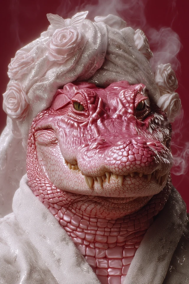 Anthropomorphic Alligator in Red