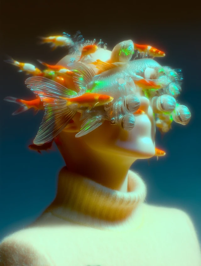 Bubble Fish Head Portrait Surreal