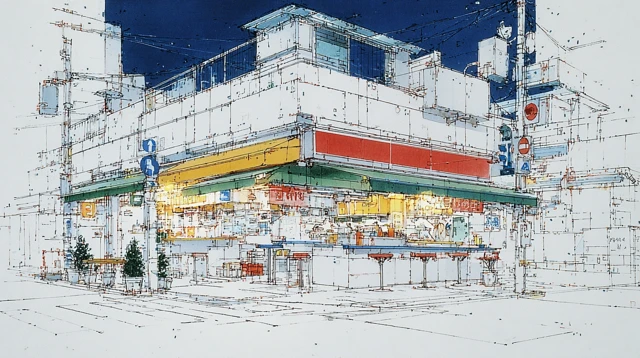 Tokyo Noodle Bar at Night Illustration