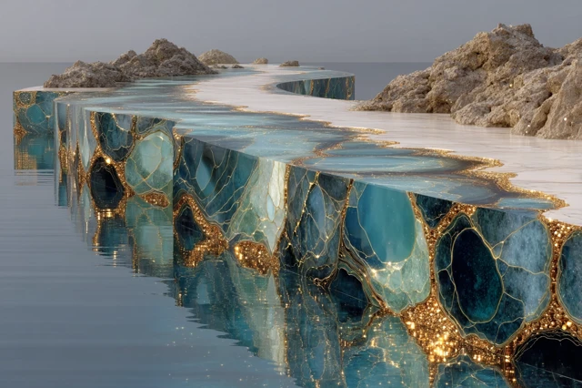Futuristic Landscape of Marble and Lake