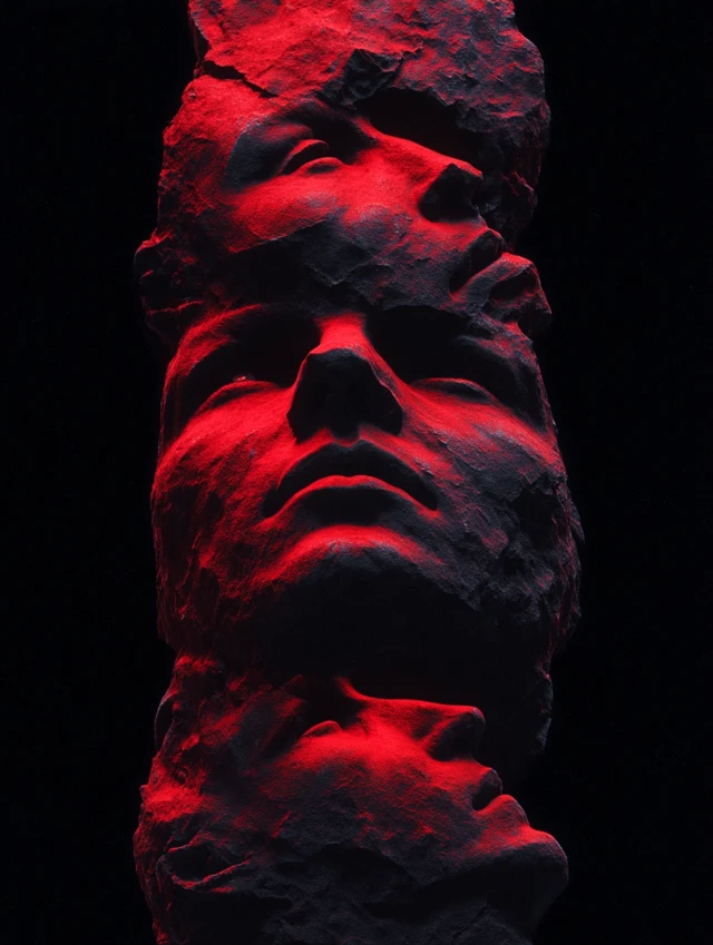 Red Faces Pillar Dark Cinematic Grunge