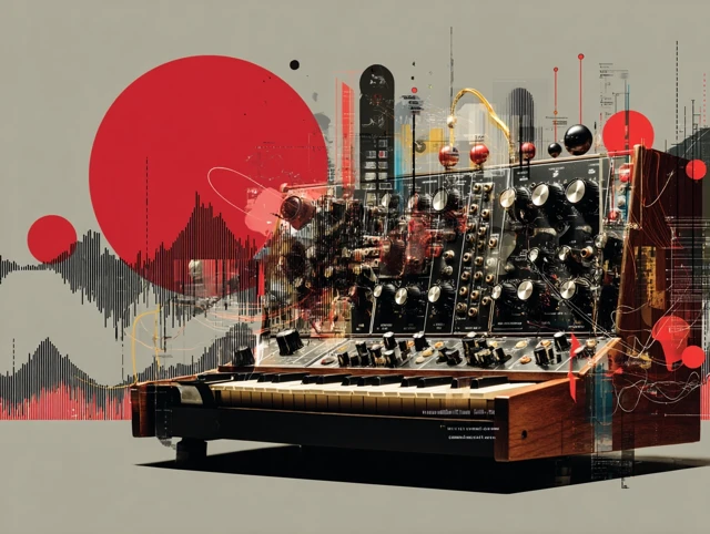 Synthesizer Collage Knobs and Waveforms Illustration