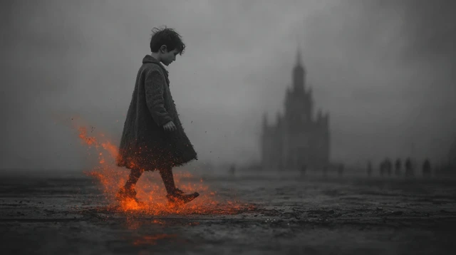 Boy Dancing on Ashes Surreal Wes Anderson Style