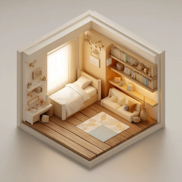 3D Isometric Kids Room Minimalist Design