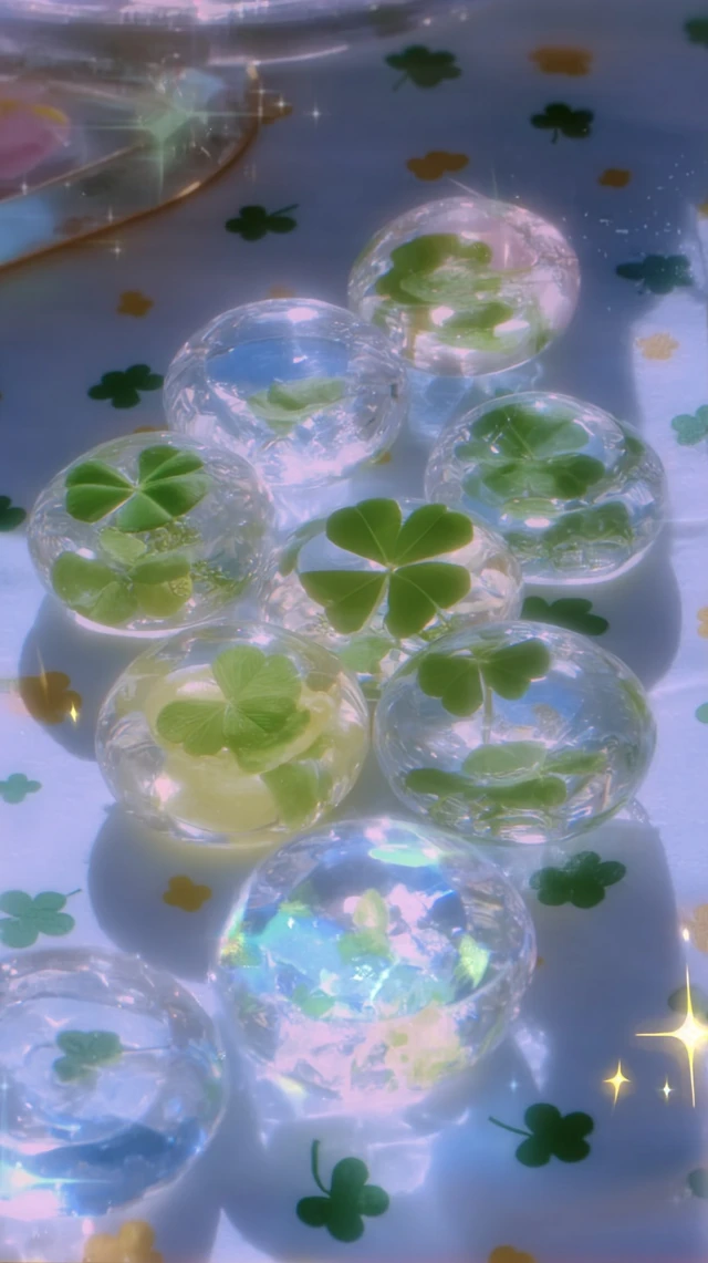 Clovers in Glass Spheres A Whimsical Still Life