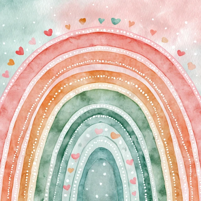 Watercolor Rainbow with Hearts Sweet and Playful