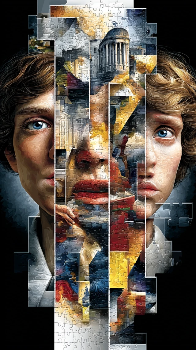 Woman Face Divided Puzzle Art in Vibrant Styles