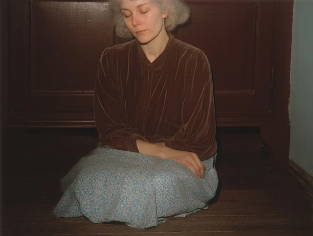 Tired Woman Resting Empty Room Art