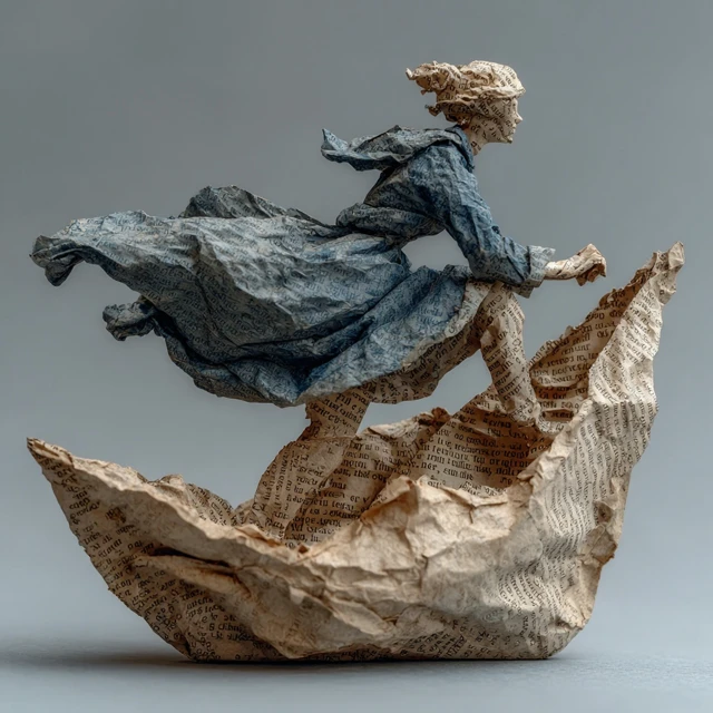 Woman on Paper Boat Illustration