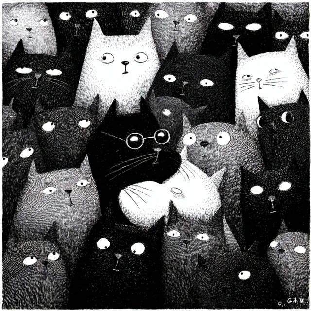 Cat Kissing Crowd Art Style