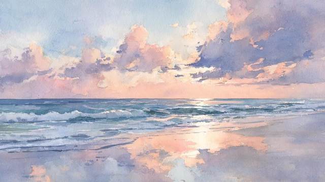 Sunset Beach Watercolor Painting