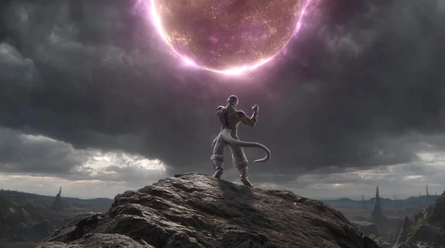 Alien Warrior on Mountain Peak Dramatic Sky