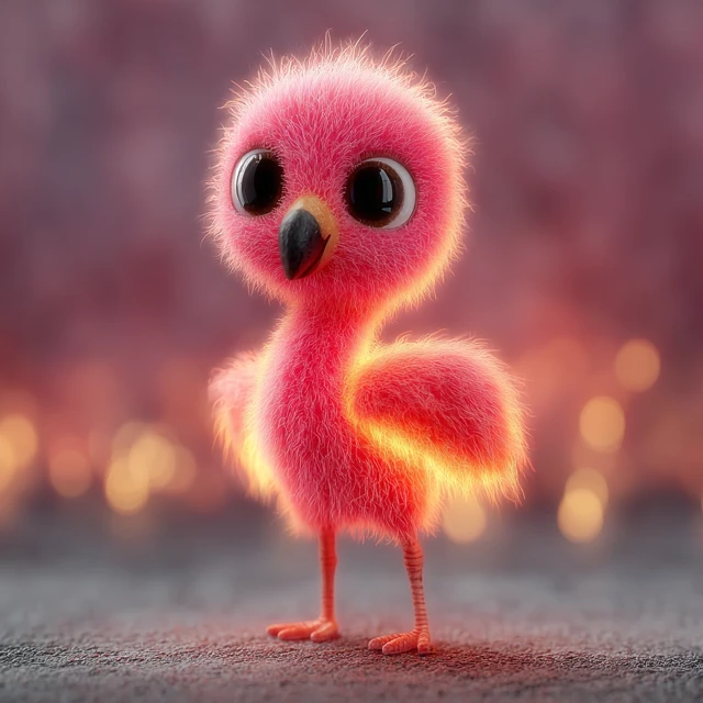 Cute Bioluminescent Baby Flamingo 3D Cartoon