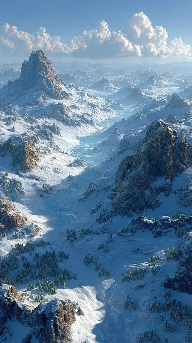 Ice Age Landscape Frozen Valley Aerial View