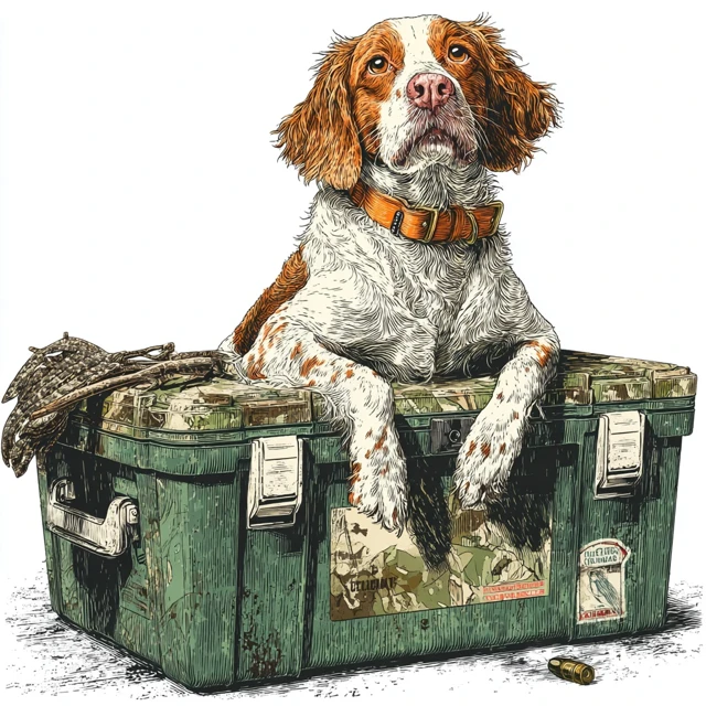 Brittany Spaniel Hunting Illustration Vintage Style