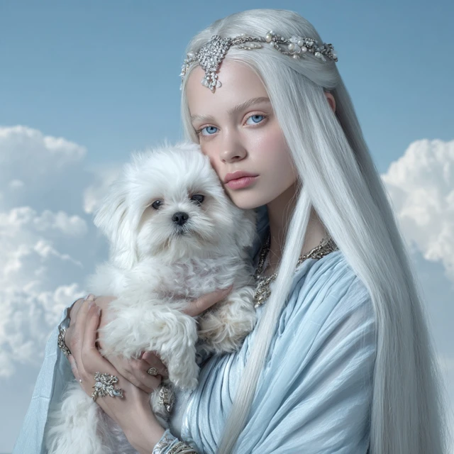 Fantasy Woman with Dog in the Sky
