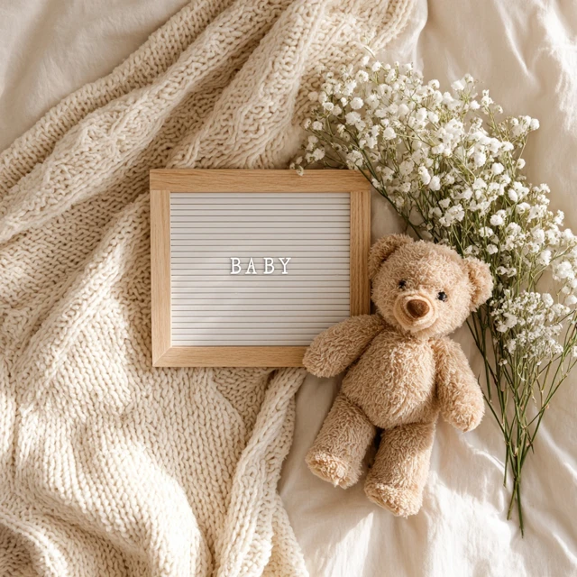 Cozy Pregnancy Announcement Flat Lay