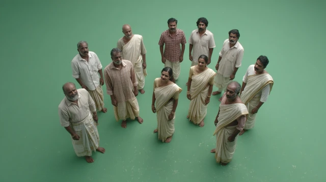Kerala People in Traditional Dress on Greenscreen