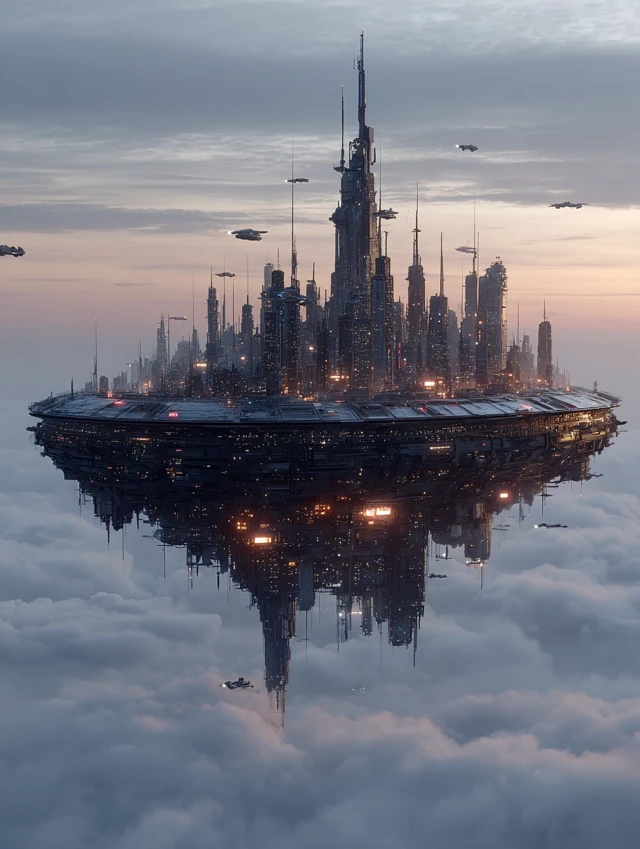 Cyberpunk City Floating Above Clouds